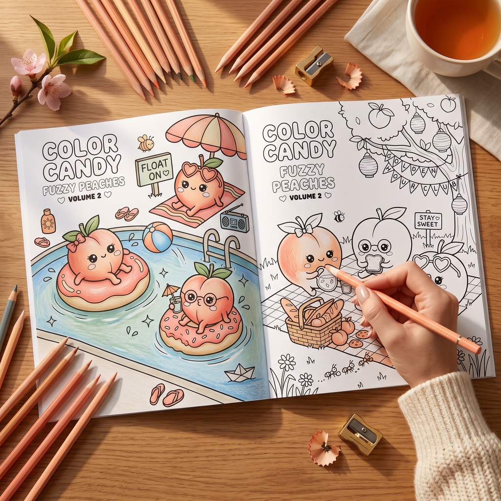 Color Candy — Fuzzy Peaches · Volume 2 — Cute Coloring Book