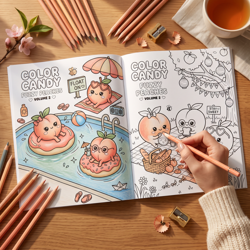 Color Candy — Fuzzy Peaches · Volume 2 — Cute Coloring Book