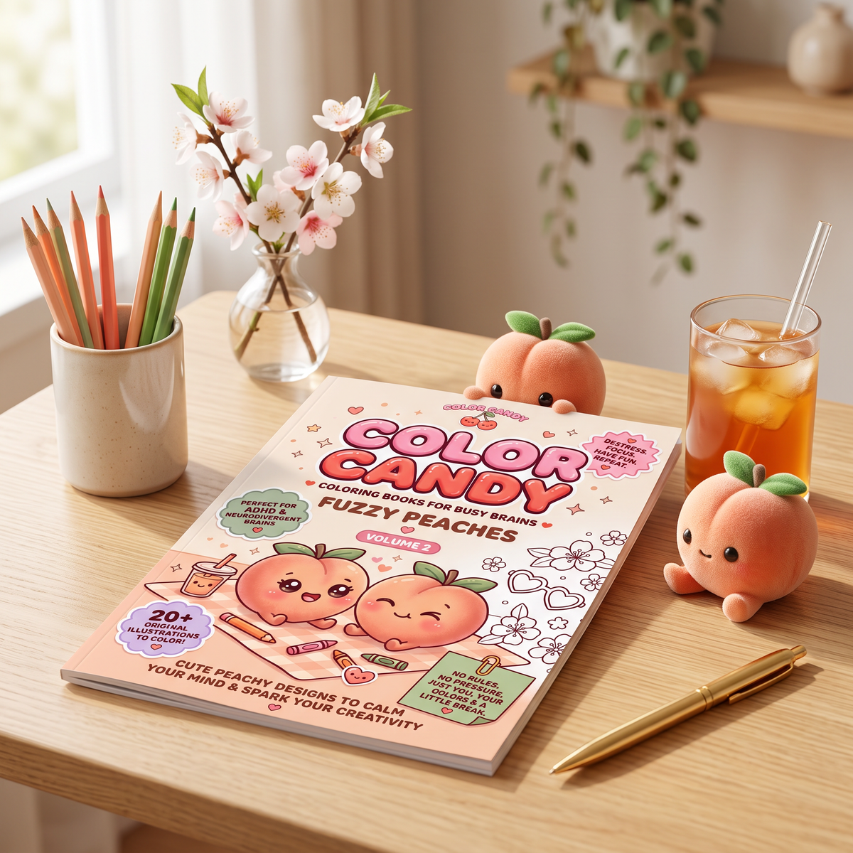 Color Candy — Fuzzy Peaches · Volume 2 — Cute Coloring Book